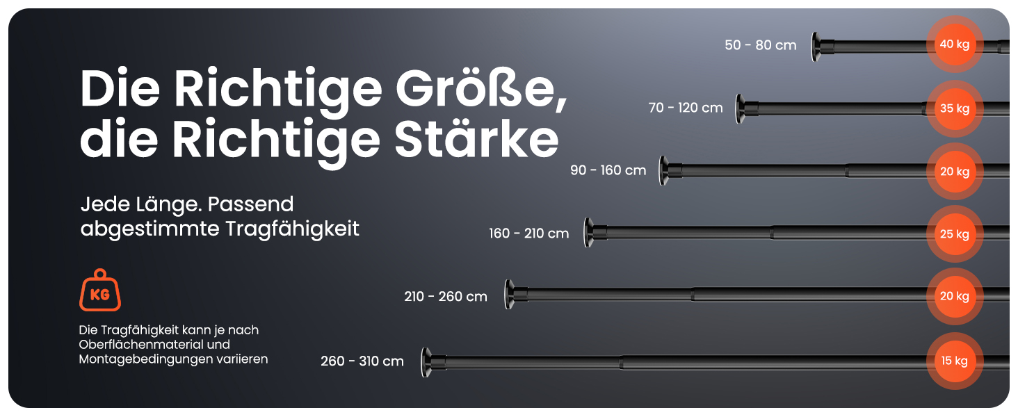 Телескопічна штанга для кріплення 260-310 см, матовий чорний, Ø 25 мм, багатофункціональна штанга без свердління. Підходить для штор, душових штор, ванних кімнат та балконів.