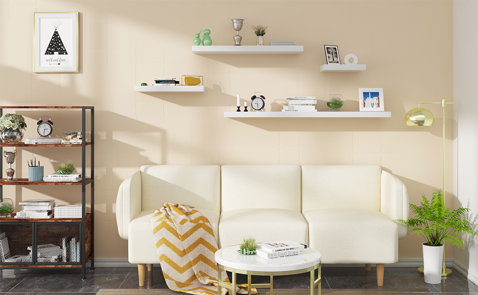 Полиця настінна WOLTU Volato набір 2 шт, плаваюча, для CD/DVD, книг, дерево, 110x22.9x3.8 см, біла глянцева RG9483ws-2