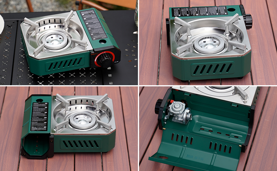 Портативний газовий набір для кемпінгу Onlyfire Klein з кейсом, 2000W, Piezo-запалювання, для походів та подорожей на автодомі, зелений