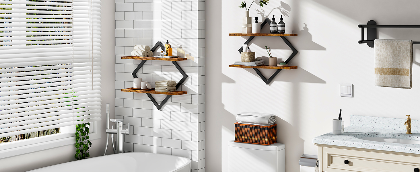 Набір плаваючих полиць Wandregal 2 шт, двоярусні настінні полиці в вітальню, спальню, кухню, офіс, коричневі та чорні DTBJ01P2BF