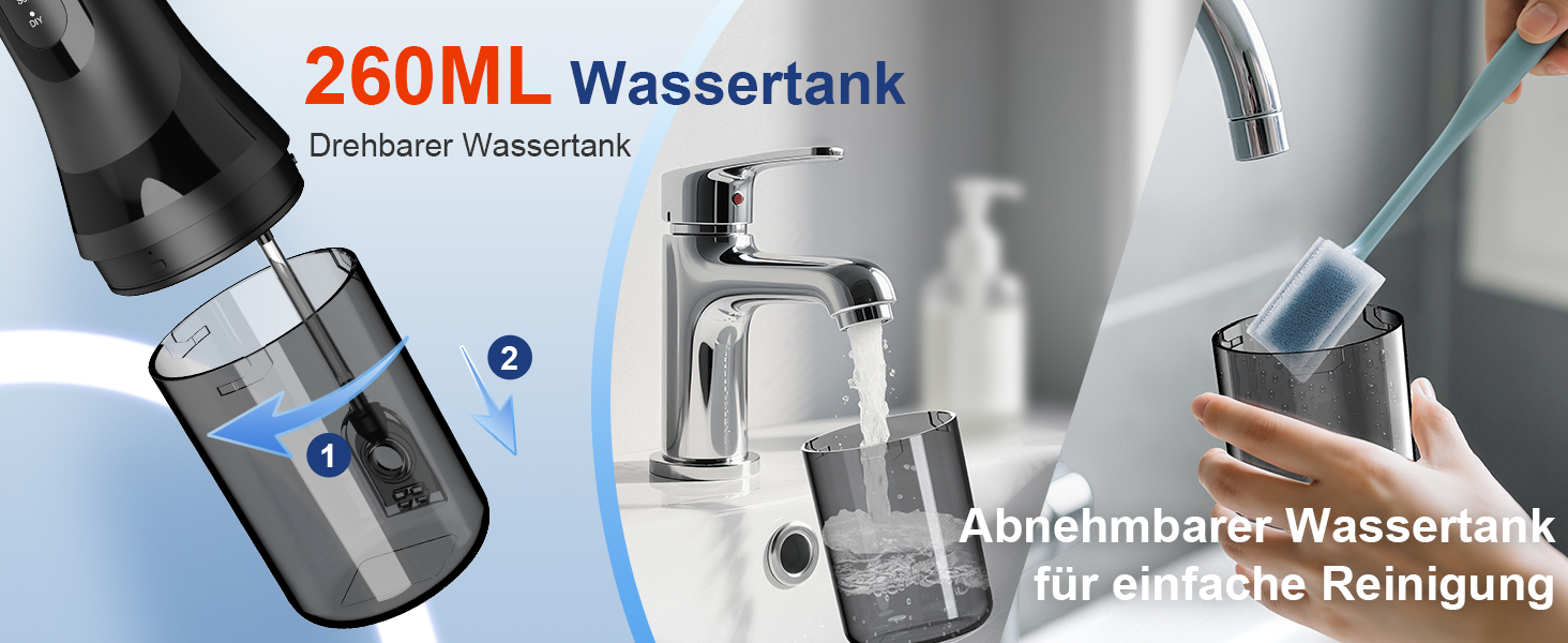 Електрична ірigator для порожнини рота Munddusche: покращена модель 2025, 260 мл резервуар, IPX7 водонепроникність, 5 насадок, 4 режими, для подорожей та дому. Чорний