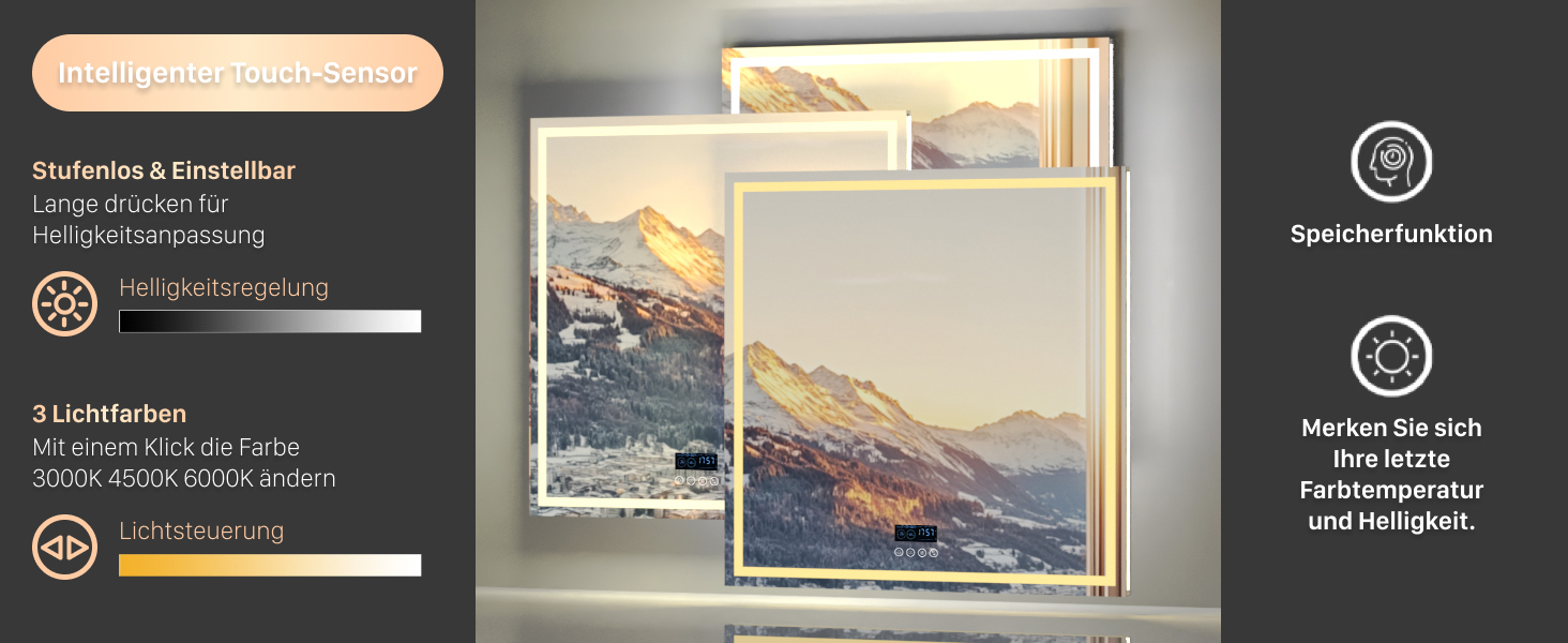 Дзеркало для ванної кімнати LUVODI LED з підсвічуванням, 40x50 см, водонепроникне, сенсорне управління, 3 колірні температури, регулювання яскравості, антизапарник, Bluetooth, заднє та переднє освітлення