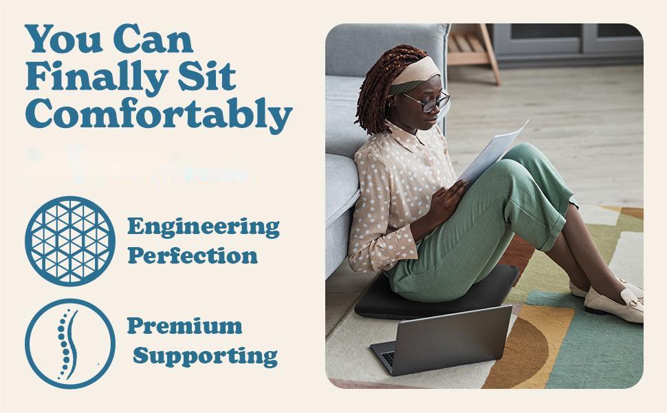 Ортопедична гелева подушка на стілець для офісу та авто, протиковзаюча та дихаюча, синя (47x44x4 см)