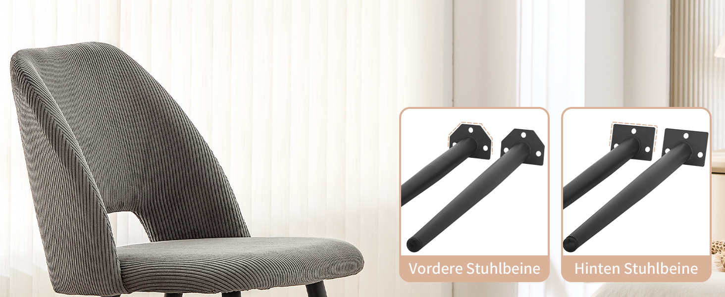 Набір обідніх стільців, кухонний стілець з тканини Cord, м'які стільці для обідньої кімнати, кухні, вітальні та спальні (Коричневий, 6)