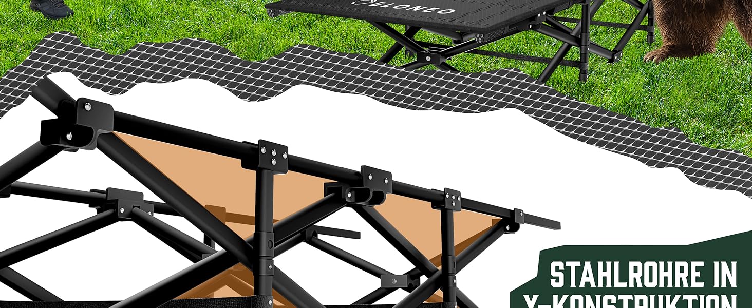 Складане розкладне ліжко ELONEO NEU для кемпінгу та подорожей з преміум-матрацом, витримує до 200 кг, з сумкою для перенесення, антрацит