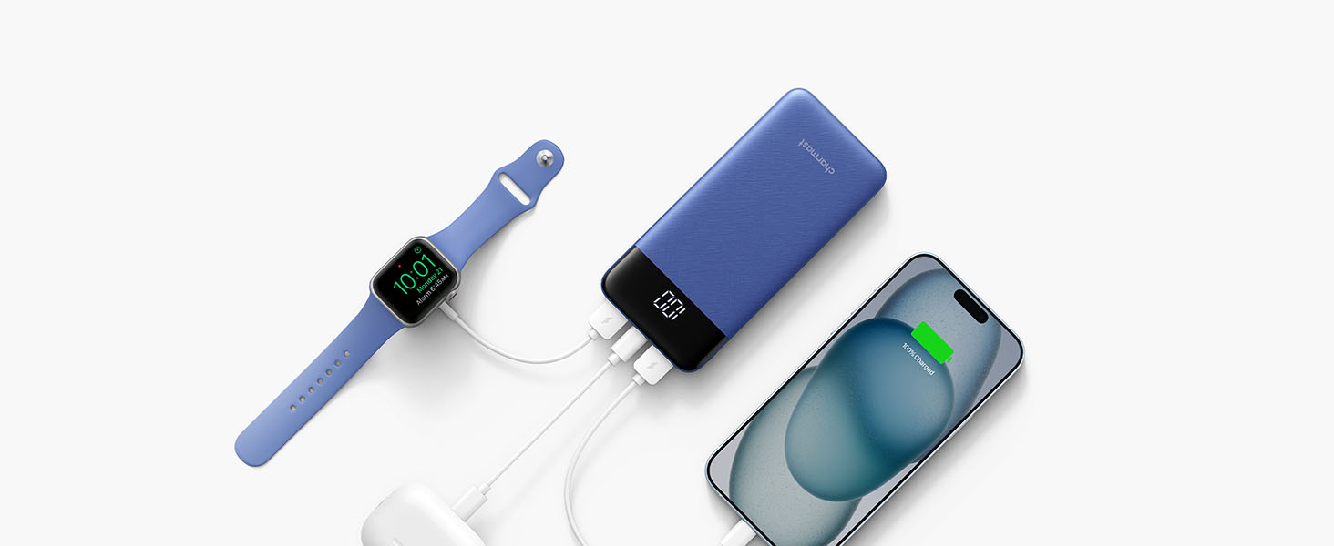 Дисплей, сумісний з iPhone, Samsung, Huawei (синій), 10400mAh USB C, LED-