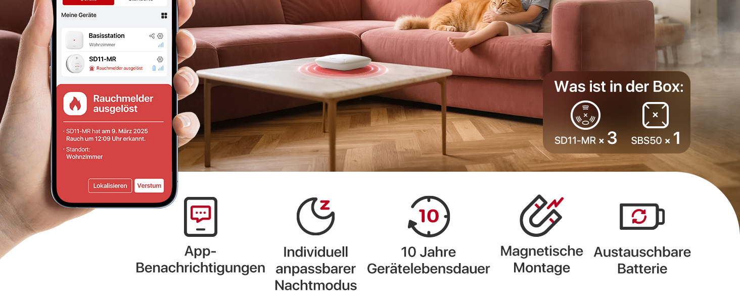 X-Sense Розумний димовий сповіщувач з Wi-Fi, магнітним кріпленням, сертифікований EN 14604, мережевий, з керуванням через додаток, з базовою станцією SBS50, 6 шт. (білий)