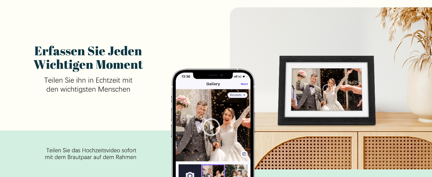 Цифровий фоторамка Eptusmey 10.1 дюйма з Wi-Fi, корпус з дуба, 32GB, IPS Touchscreen, підтримка Uhale APP, для подарунків, білий дуб