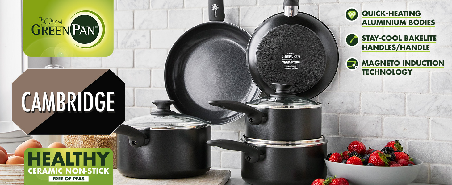 Набір посуду GreenPan Cambridge 8 предметів: сковорідки та каструлі з антипригарним покриттям, індукційні, для плити, чорний