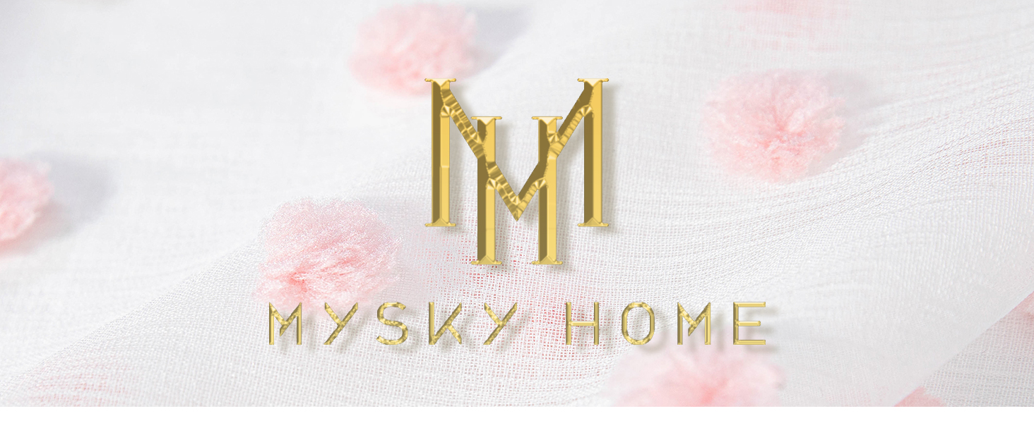 Комплект штор MYSKY HOME з 2 люверсів Вуалева вишивка штор прозора H160xW140см, біла/рожева