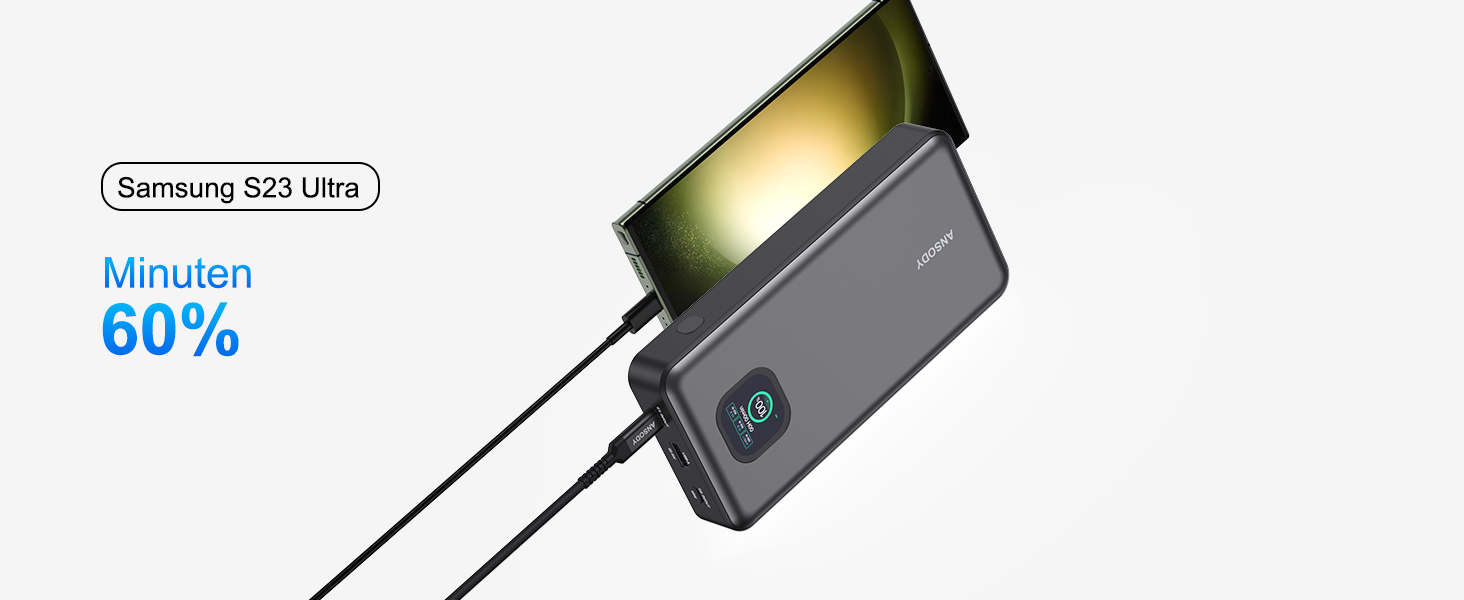 Power Bank 140W, 25000mAh з дисплеєм для ноутбука, MacBook, iPad, iPhone, Switch. Швидка зарядка PD3.1 (Сірий)