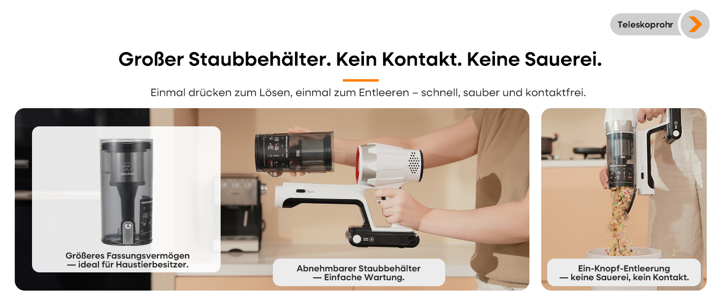 Акумуляторний пилосос ElecKeys 48000 Па, 580 Вт, 65 хв з LED дисплеєм, для підлоги, килимів та шерсті тварин, білий