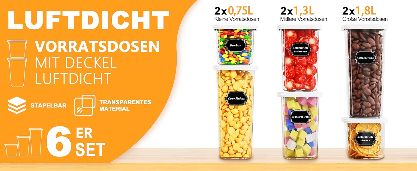 Герметичні контейнери для зберігання продуктів з кришкою, набір 6 шт (до 1,8л)