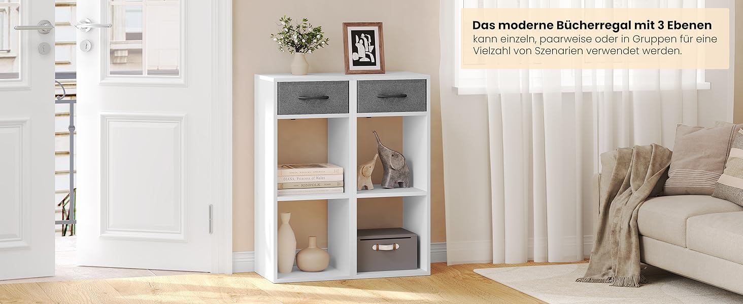 Вільна полиця WOLTU з 3 ярусами, біла, 32.4x80x30 см, з висувною шухлядою та 2 кубиками для зберігання