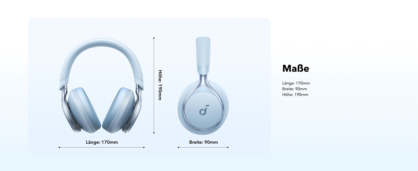 Навушники Soundcore Space One, ANC, 40 год, додаток, Hi-Res Audio, BT 5.3 (небесно-блакитний)