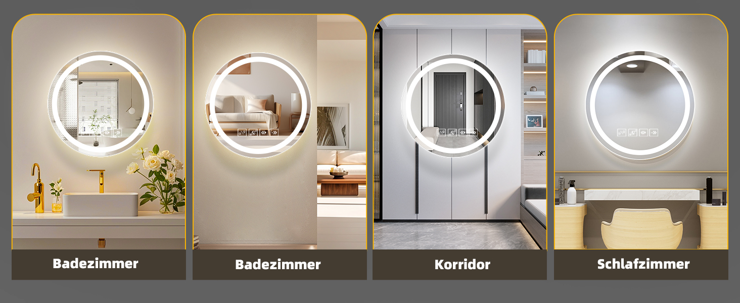 Круглий дзеркало для ванної кімнати з підсвічуванням, 60 см, LED, Bluetooth, сенсорне управління, регулювання кольору (3000K-6500K), диммування, HD-загартоване скло, 600x600 мм