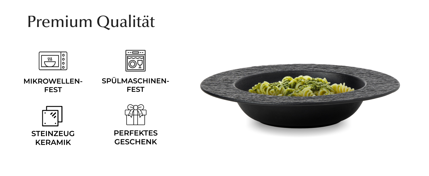 MIAMIO Набір посуду 20 предметів / Сучасний керамічний посуд / Сервіз для 4 осіб - Колекція Oasis (Чорний, 20 шт.) / Чорний посудовий набір (20 шт.)