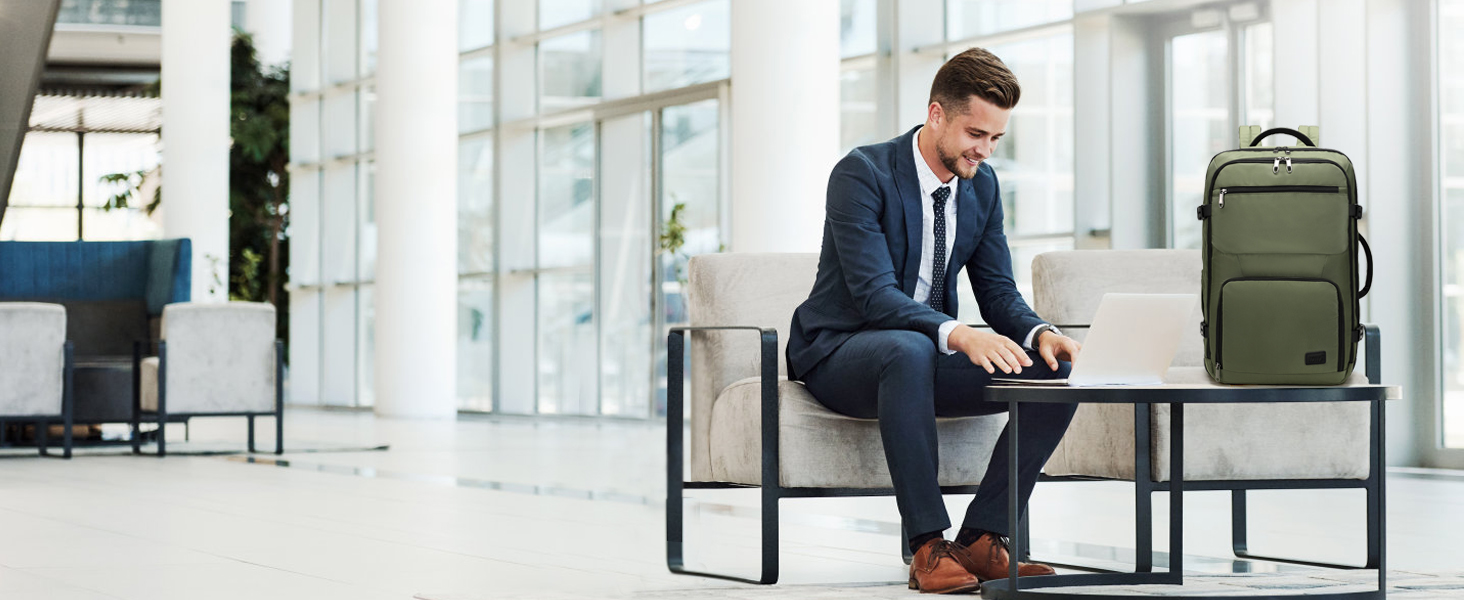 KONO Рюкзак для ручної поклажі в літак, великий, водонепроникний, 55 x 35 x 20 см, 38L, зелений