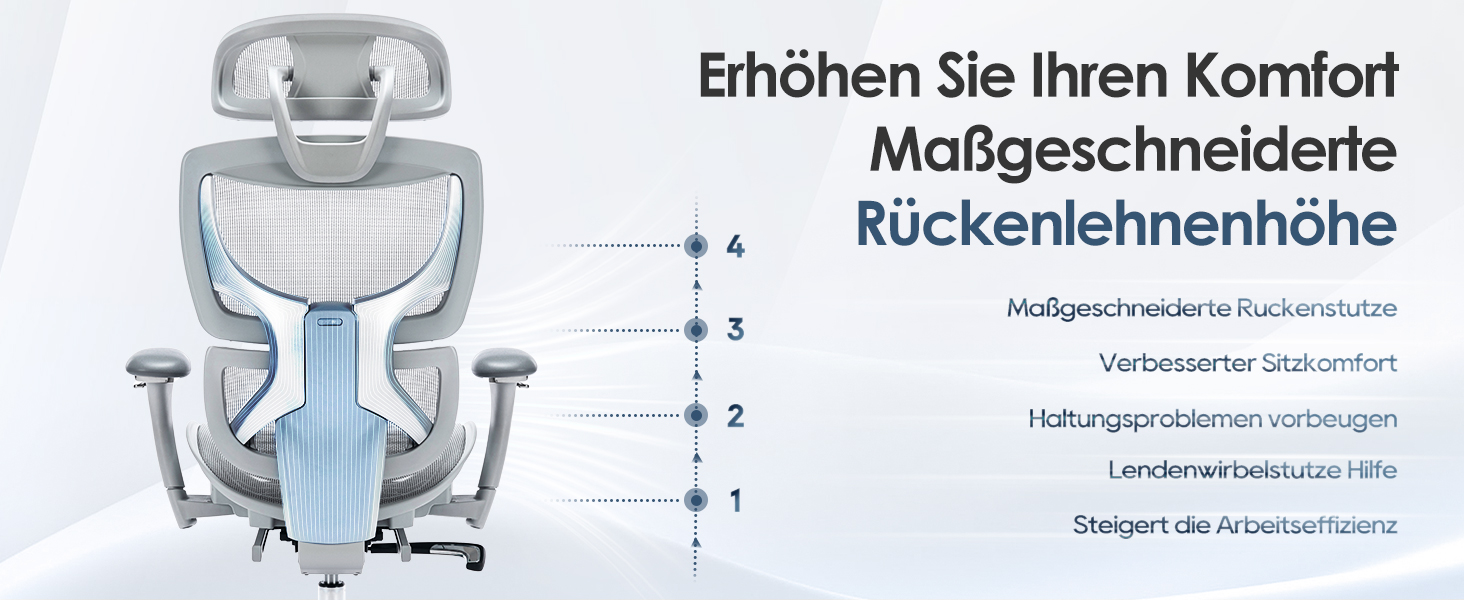 Органічний офісний крісло Colamy з підніжкою, 3D-підлокітниками, підголовником, підтримкою попереку та дихаючою сіткою – крісло для офісу та дому (Сірий)