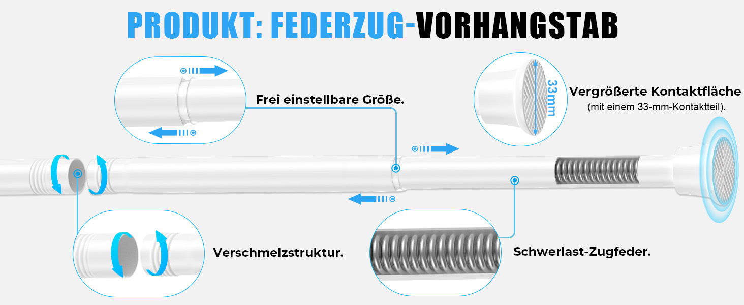 Штанга для карниза без свердління 76-200 см, телескопічна, для душу, одягу, вікна, кухні, шафи (біла)