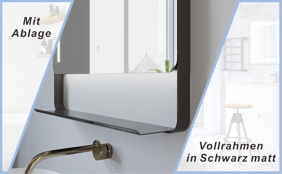 Дзеркало для ванної кімнати AQUABATOS LED 50x70 см з підсвічуванням, сенсорне керування, 6400K, IP44, CE, енергозберігаюче