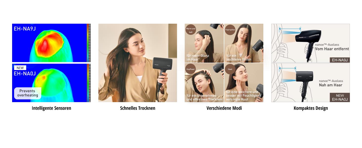 Фен Panasonic EH-NA0J-N825 nanoe™ MOISTURE+ з мінералами, 1600 Вт, чорний, для догляду за шкірою, волоссям та шкірою голови