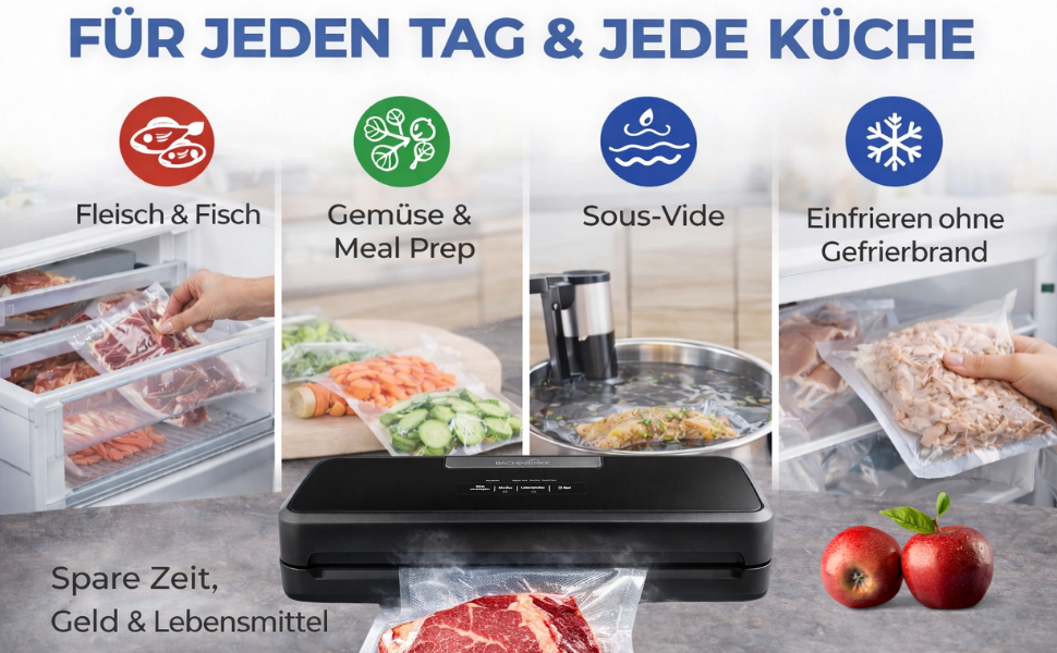 Вакууматор для продуктів BACHWERKE: вакуумний пакувальник з шириною шва 32 см, набором пакетів та рулоном плівки, чорний