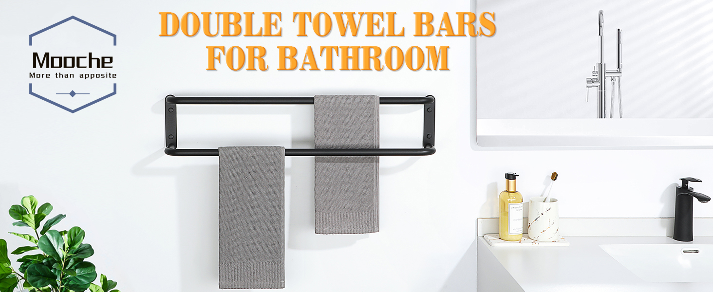 Тримач для рушників подвійний, нержавіюча сталь 304, 40 см, чорний. Настінний тримач для рушників у ванну та кухню. Набір для ванної кімнати