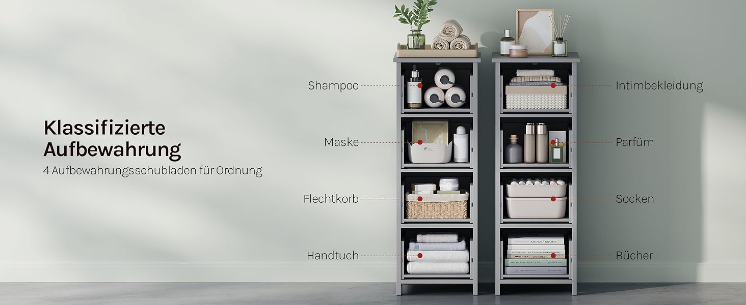 Шафка для ванної кімнати WOLTU, вузька, з 3 висувними ящиками, 32 x 30 x 81 см, для ванної, вітальні, спальні, кухні, сучасний дизайн, білий колір, BZS123ws