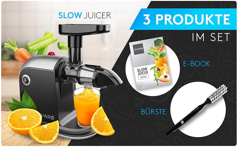 Шовковий відцентровий соковитискач Divaro [DAS ORIGINAL] - для фруктів та овочів, 150 Вт, з функцією реверсу, BPA Free