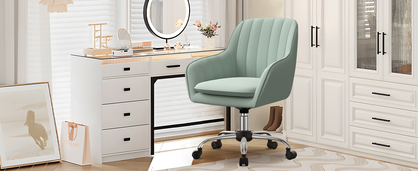 Крісло для робочого столу Daccormax, крісло для туалетного столика, обертове крісло до 150 кг, офісне крісло з регулюванням висоти, крісло для дому з м'якою оксамитовою оббивкою, комфортне для робочого кабінету, спальні, офісу, рожеве (темно-зелене)