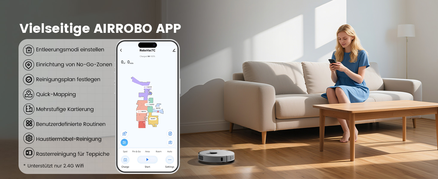 Робот-пилосос AIRROBO T30+ з функцією миття, 6000Pa, LiDAR-навігація, 240 хв роботи, App-керування, білий малюнок