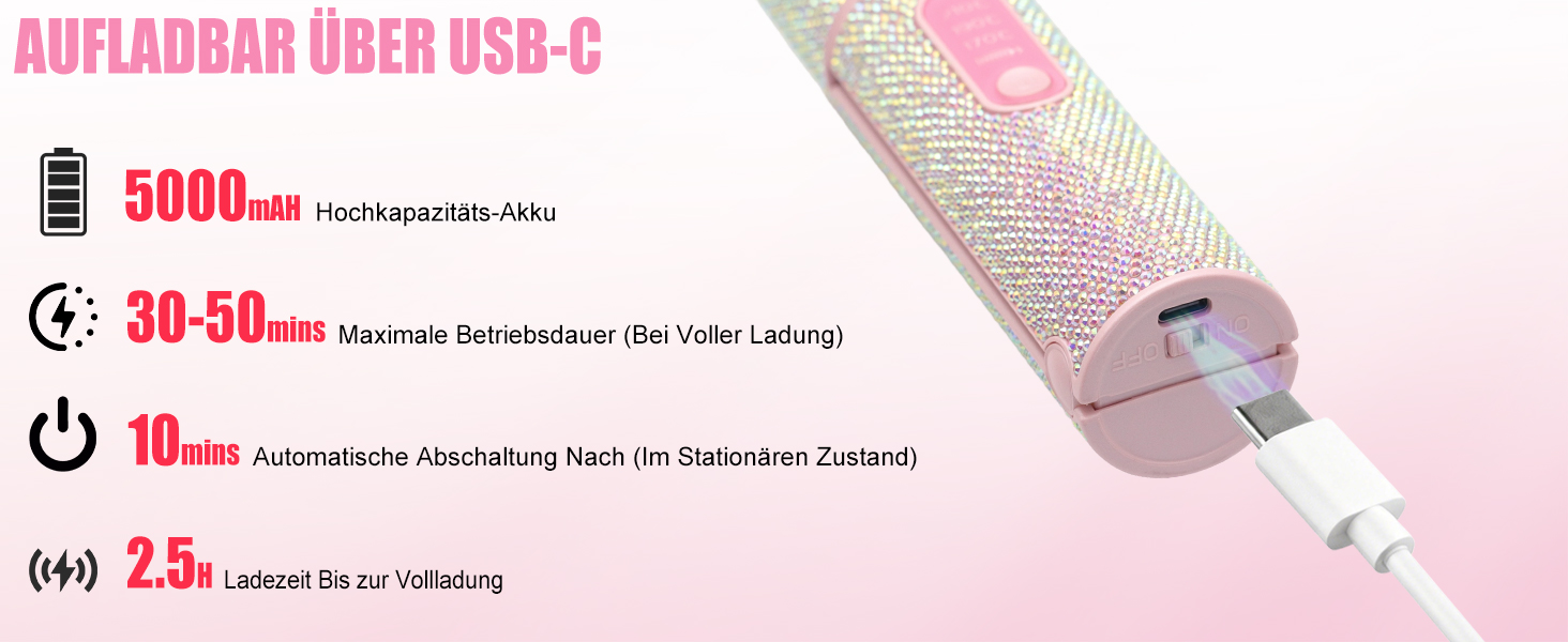 Бездротовий випрямляч для волосся Mini Glätteisen Titan з акумулятором 5000mAh, рожевий: 2-в-1 для випрямлення та завивки, портативний міні-випрямляч для подорожей з швидким нагрівом до 210°C