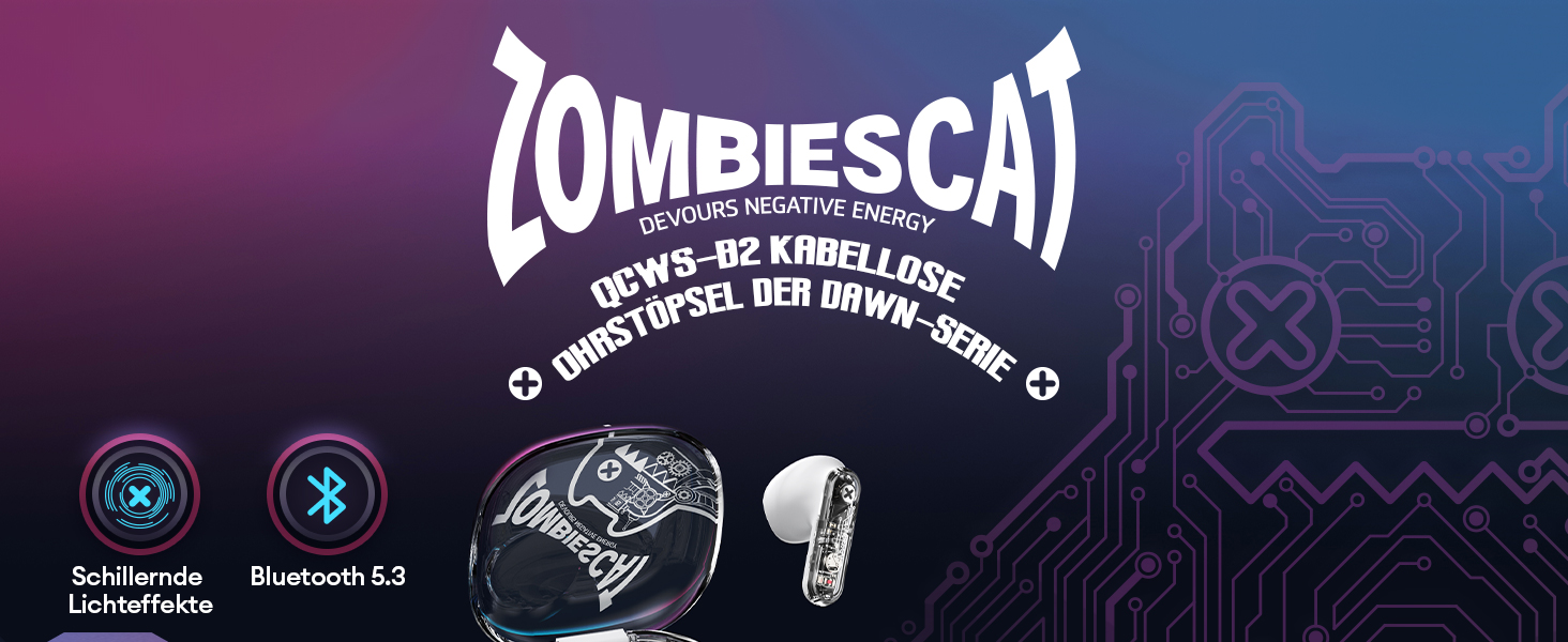 Навушники-вкладиші ZOMBIES CAT Bluetooth 5.3, HiFi стерео, сенсорний, світлові ефекти, чорний, IOS/Android