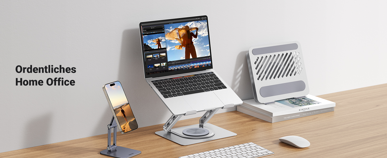 Підставка для ноутбука UGREEN 360° з регулюванням висоти, складна, сіра. Сумісна з MacBook, Air, Pro та ноутбуками 10-17.3