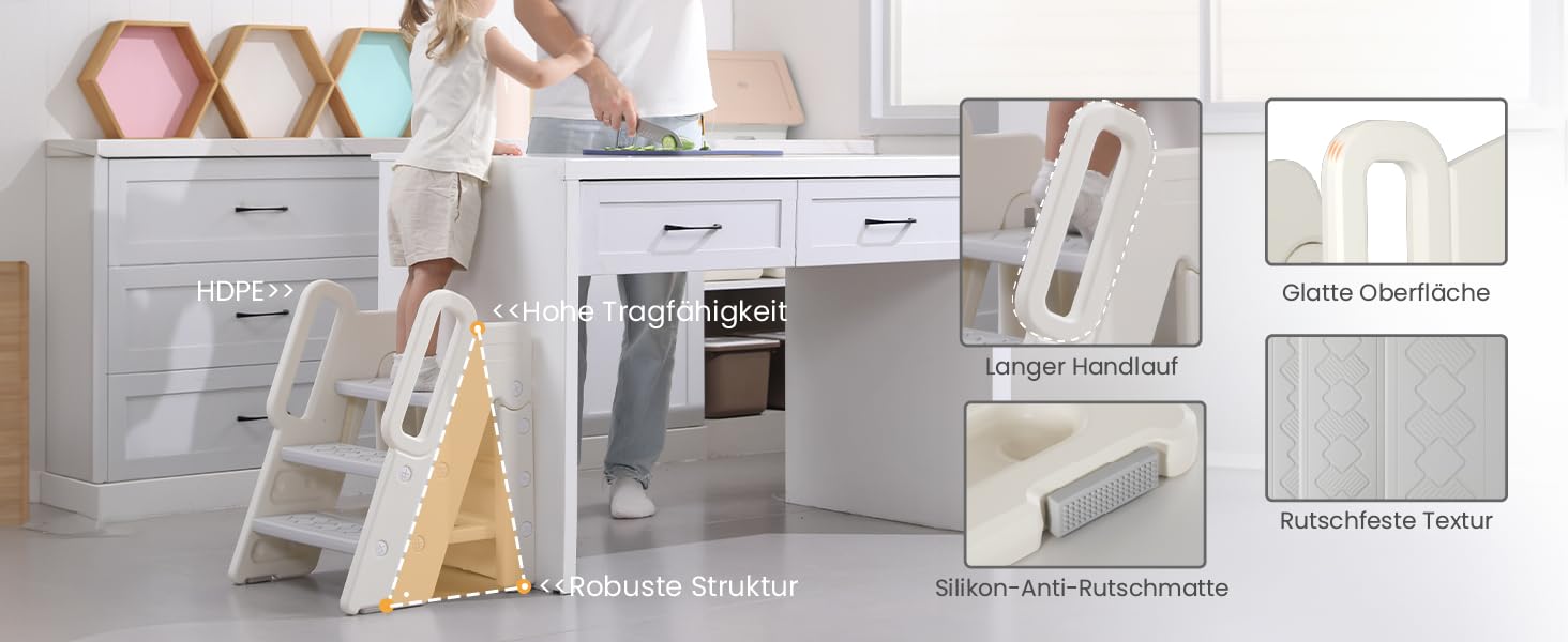 Триттлер Hoopyosms для дітей, 2/3-рівневий, регульована висота, складна конструкція, з поручнями, антиковзаюча поверхня, для ванної та кухні, сірий