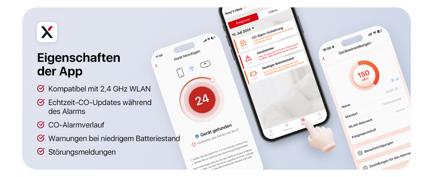 X-Sense Детектор чадного газу XC0C-iR з LCD-дисплеєм, сертифікат TÜV Rheinland, керування через додаток, змінна батарея, 1 шт. Білий