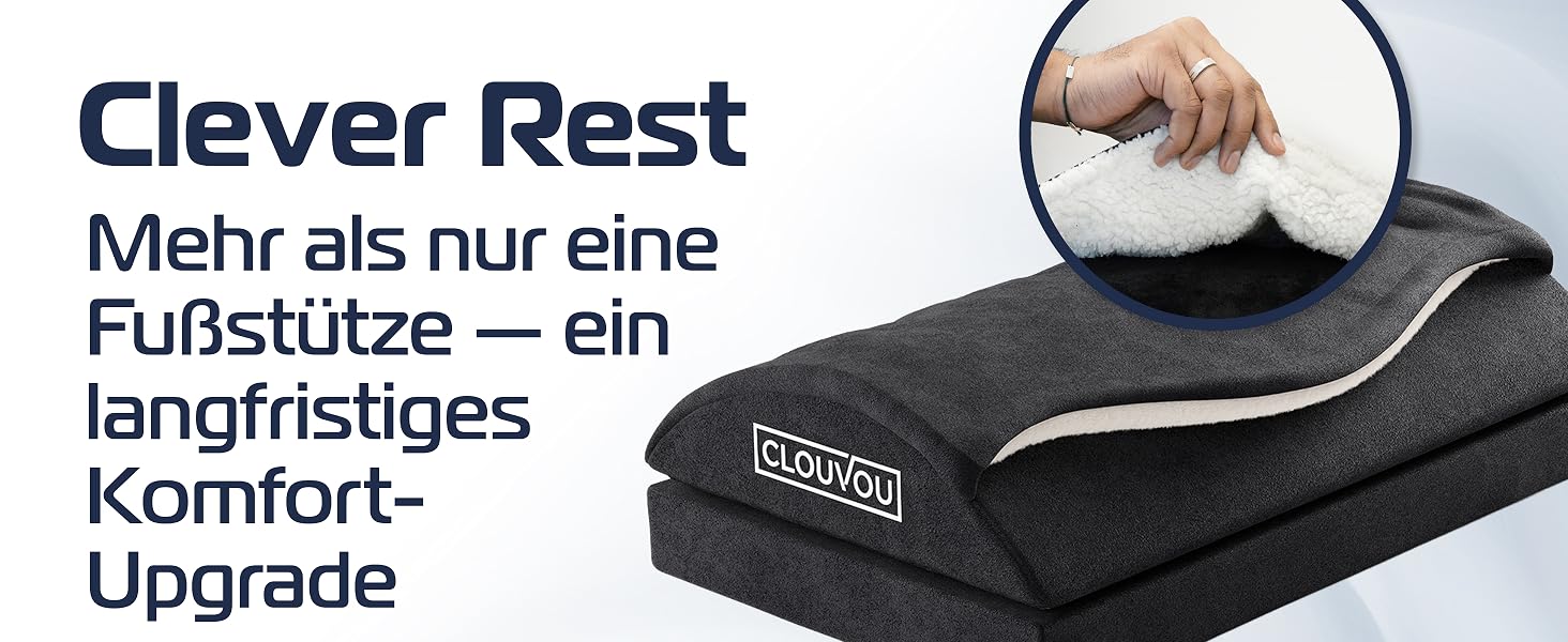 Ергономічна підставка для ніг під стіл CLOUVOU CleverRest, регульована за висотою підніжка для офісу та дому, м'яка підставка-подушка для ніг