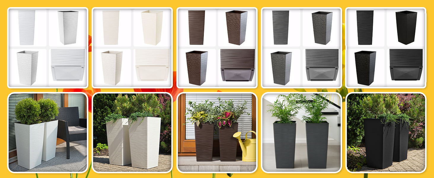 Набір з 3 горщиків для квітів KADAX, Мокко Ратан, 36/46,5/57,5 см, вологостійкий пластик