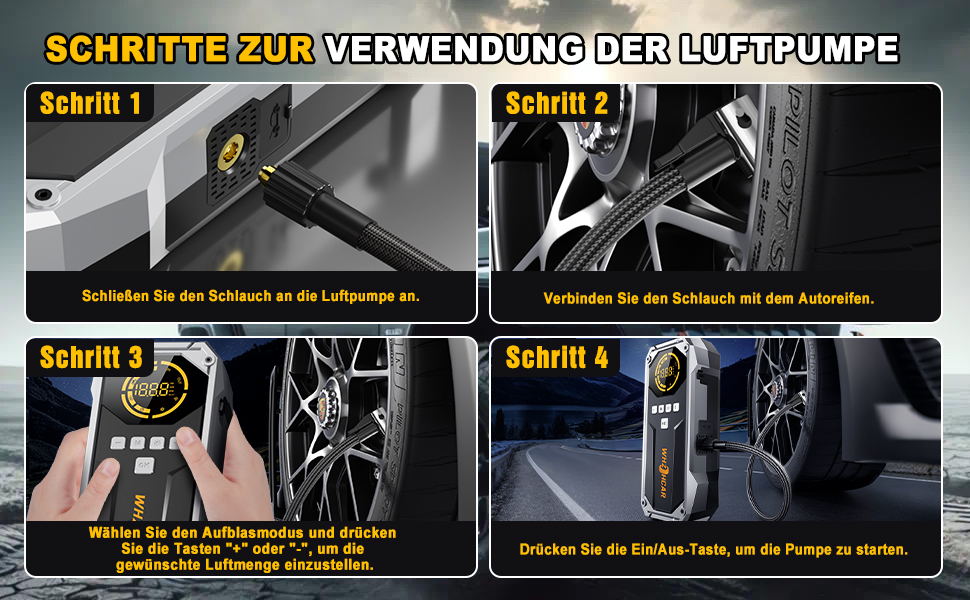 Портативний пусковий пристрій Starthilfe Powerbank 6000A з компресором, ліхтарем Lumen та LCD-дисплеєм. Чорний