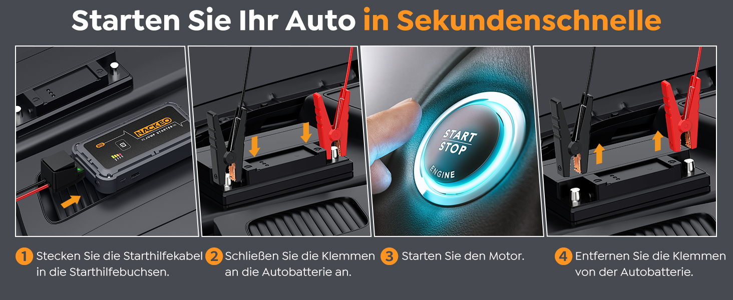 Powerbank для авто 12V Starthilfe 5000A: Зарядний пристрій для автомобіля, SUV, мотоцикла, газонокосарки з LED-ліхтарем