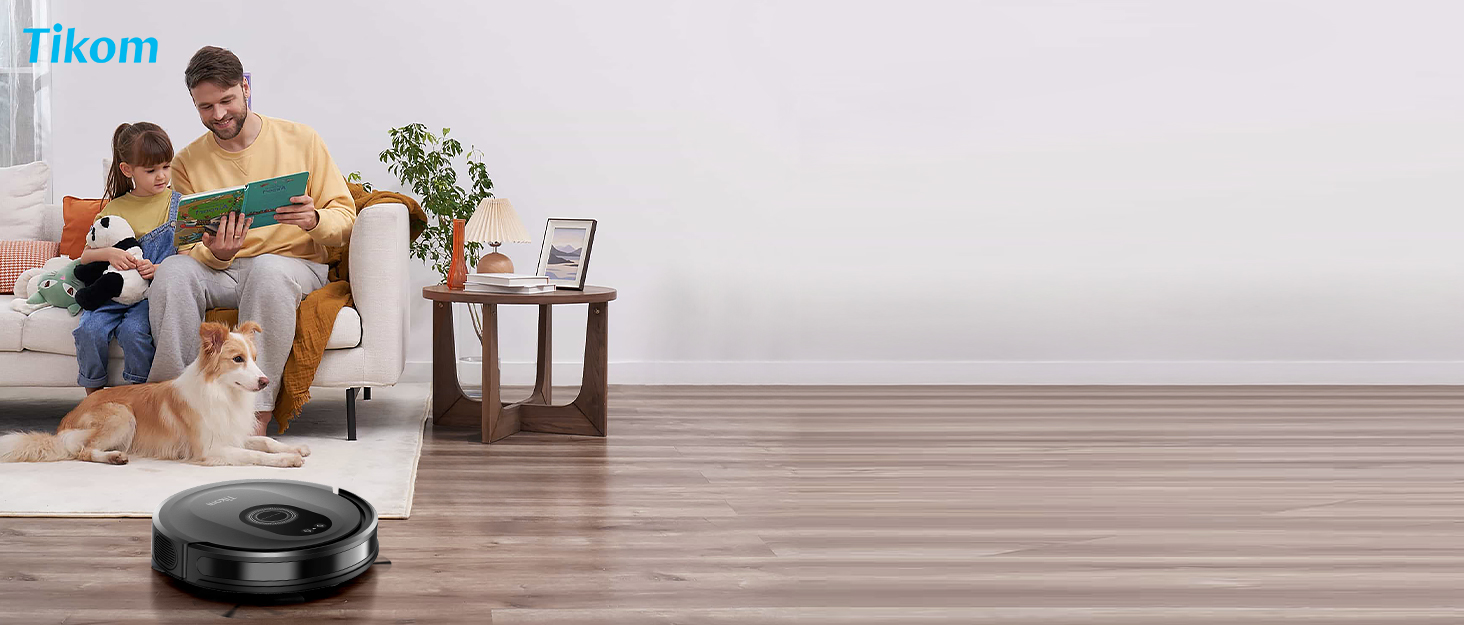 Робот-пилосос 2-в-1 з функцією миття підлоги Tikom G8000 Max, 5000Pa, самостійна зарядка, Wi-Fi, 150 хв, для тварин, килимів, твердих підлог, чорний