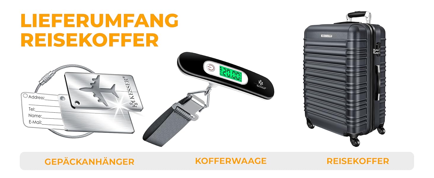 Валіза KESSER® з жорсткою оболонкою, вагова система та жетон для багажу | Чемодан-тележка, Rollkoffer з кодовим замком, 4 колеса, ABS, телескопічна ручка (75см – 120л)