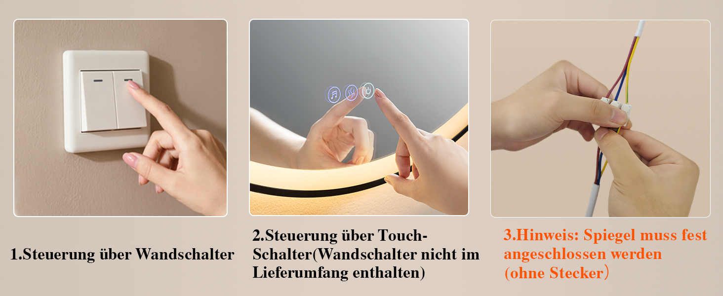 Дзеркало для ванної кімнати з підсвічуванням LED, кругле, 50 см, сенсорне керування, регулювання яскравості, функція пам'яті, захисне скло HD, захист від вибуху, Bluetooth, антизапар, металевий каркас, 60x60 см