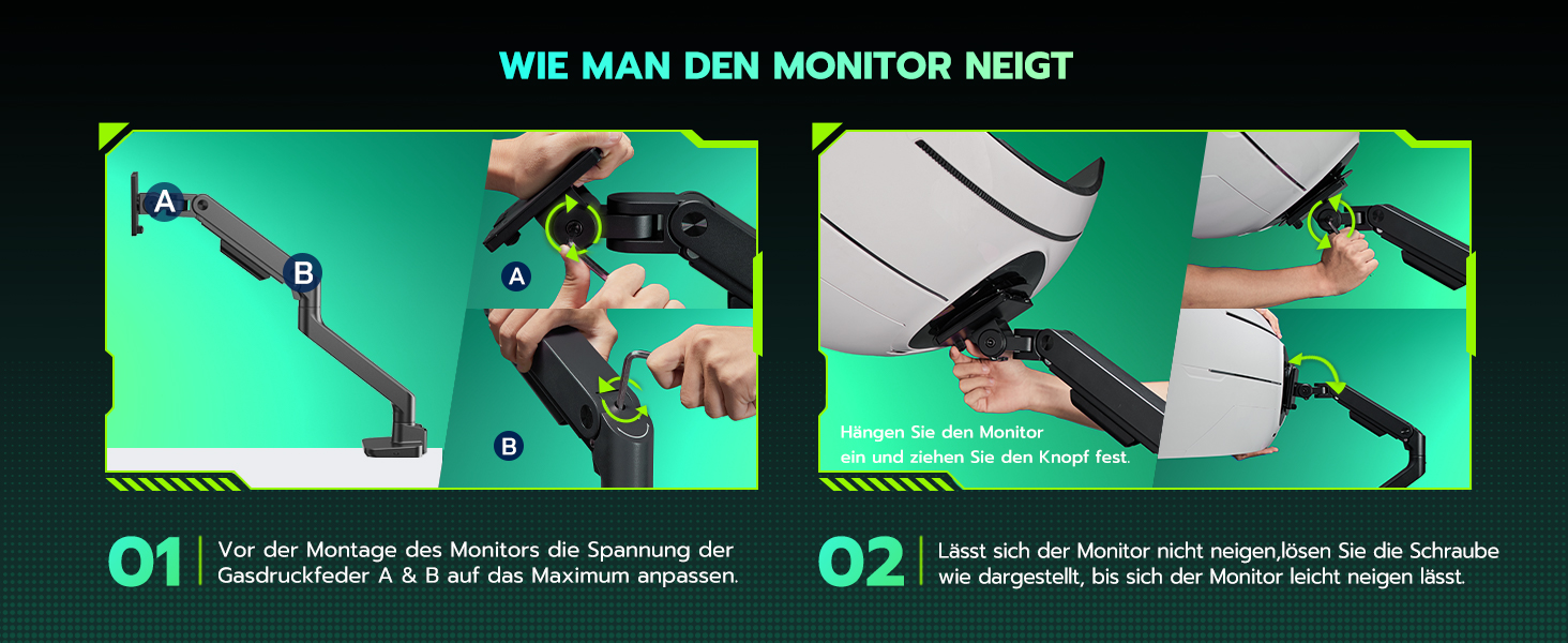 Кріплення для монітора ARES WING з USB A/C, кріплення для монітора, 17-49 дюймів, вантажопідйомність 20 кг, газ-амортизатор, VESA 75/100 мм, чорний