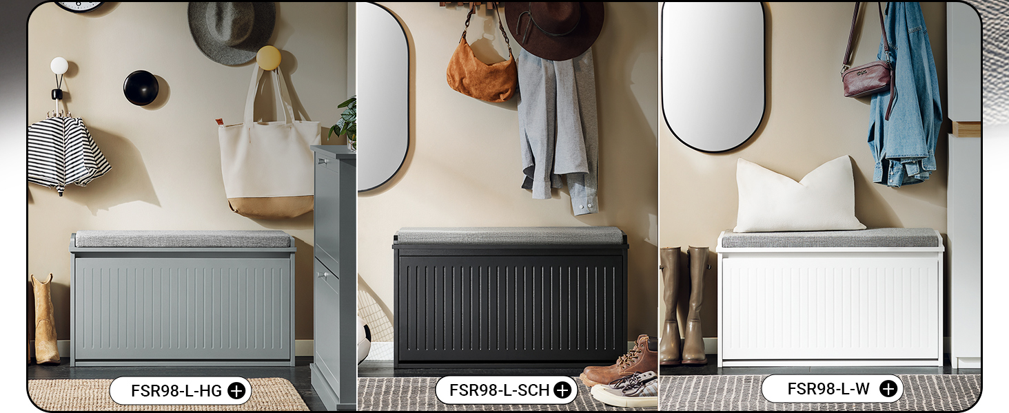 SoBuy Взуттєва шафа з 2 відкидними кришками, вузька, з 4 полицями, білий колір, розмір 61x100x26 см, FSR165-W, з довгою лавкою, чорний колір