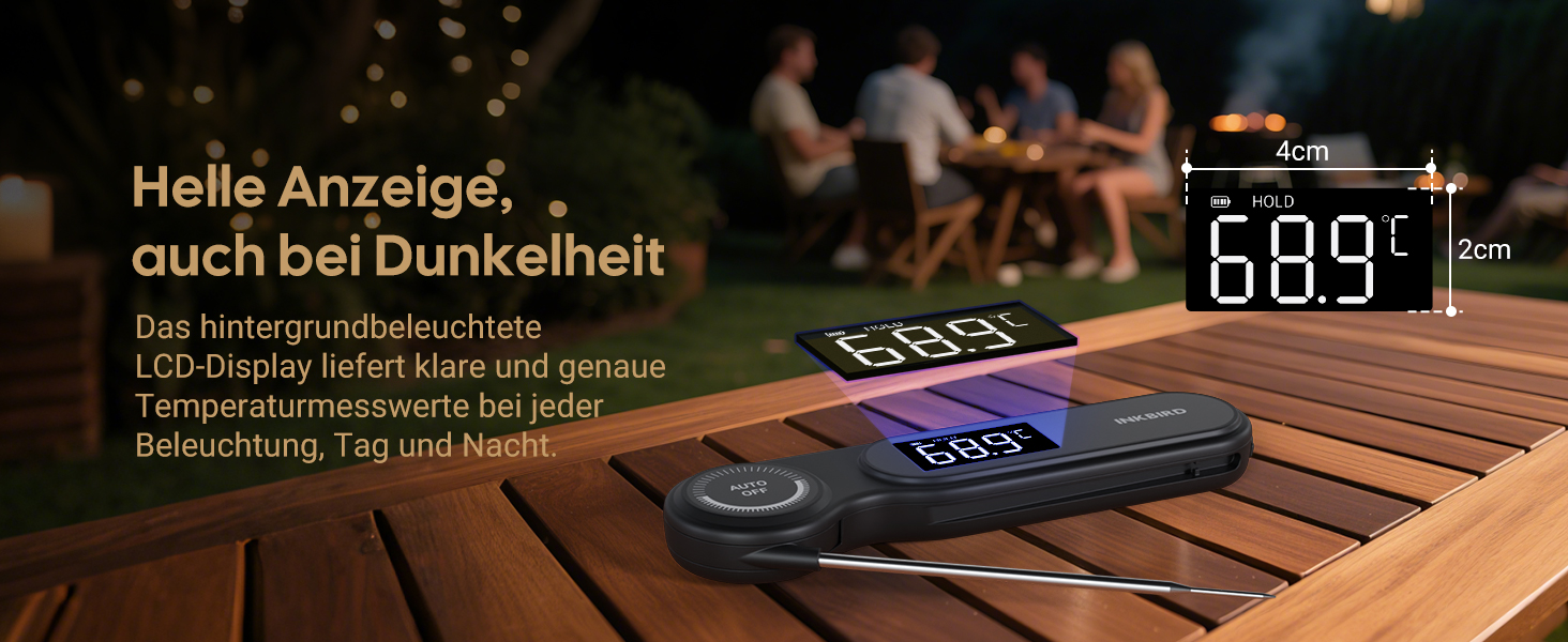 Цифровий термометр для м'яса та гриля Inkbird IHT-21K, швидке зчитування за 0,5 сек, водонепроникний LCD-дисплей IP65 для кухні, BBQ та випікання
