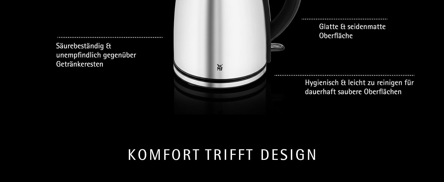 Електричний чайник WMF Stelio 1,7л з нержавіючої сталі, з фільтром від накипу, 2400 Вт, з підсвічуванням рівня води, захистом від перегріву, матове срібло