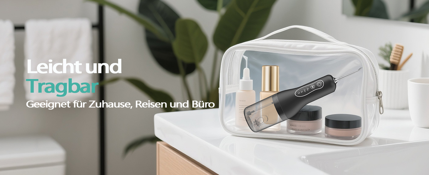 Електрична іригатор Munddusche: тестер-переможець 2025, 260 мл резервуар, IPX7 водонепроникність, 5 насадок, 40 днів роботи, для догляду за порожниною рота, чорний