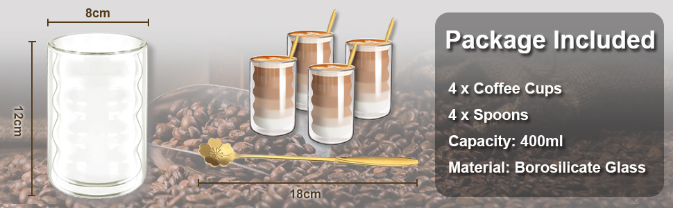 Набір склянок Twoant Latte Macchiato, з подвійними стінками, 2x400 мл, в т.ч. 2 ложки